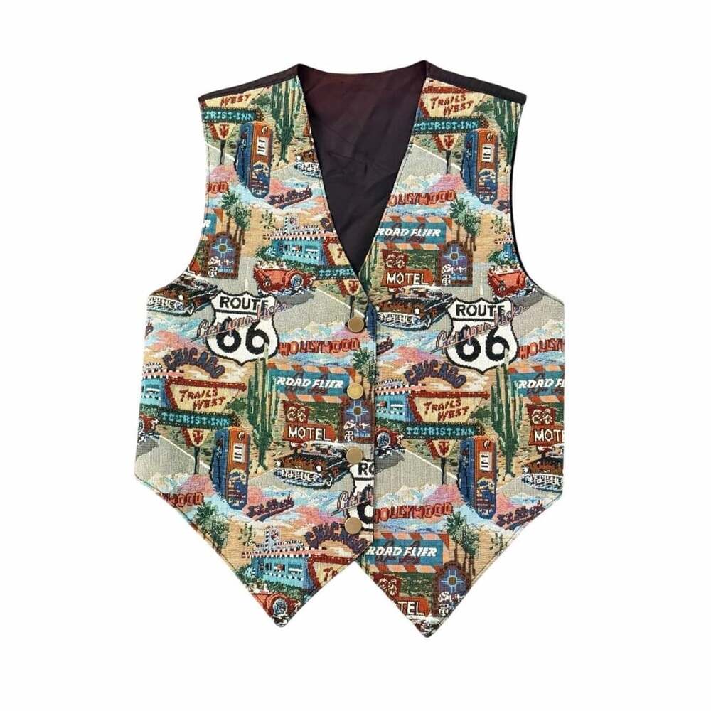 Vintage Route 66 Tapestry Vest Americana Road Trip 90s